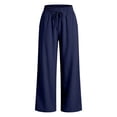 thumbnail image 6 of HKYNLAG Wide Leg Linen Pants for Women 2026 Summer Casual Drawstring Elastic Waist Beach Vacation Pant Trousers with Pockets Navy S, 6 of 8