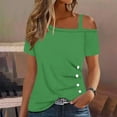 thumbnail image 2 of Xihbxyly Summer Savings Clearance Tops ! Tops for Women 2024, Women's Cold Shoulder Tops Short Sleeve Button-Up Top Blouse Casual Tunic Blouse T-Shirts # Prime Membership Green S, 2 of 5