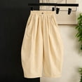 thumbnail image 2 of Tfken Little Girls Classic Pants Elastic Waist Stretchy Trousers Wide-Leg Loose Pants With Pockets Fashion Lightweight Teen Daily Casual Wear Trendy Clothes Size 2-3 Years Beige, 2 of 3
