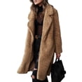 thumbnail image 3 of Female Fuzzy Fleece Lapel Open Front Long Cardigan Coat Faux Fur Warm Winter Outwear Jackets Deep Camel S, 3 of 8