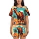 thumbnail image 1 of Balery Cool Camel Oasis Vibes Conjunto de Pijama para Mujer con Estampado, Dos Piezas de Manga Corta y Shorts, Ropa de Dormir Suave con Cuello Redondo y Bolsillos-Medium, 1 of 6