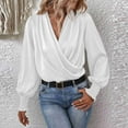 thumbnail image 2 of cfhntfmh Dressy Casual Shirts for Women Chiffon Trendy Cross V Neck Tunic Blouses Elegant Lantern Long Sleeve Going out Tops, 2 of 6