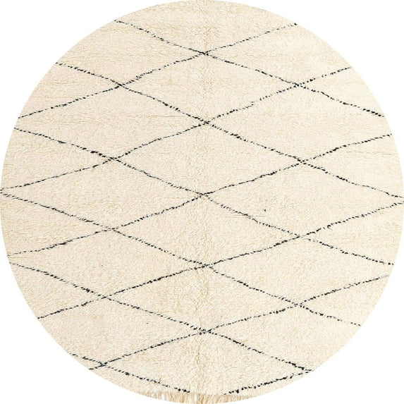 Ahgly Company Machine Washable Indoor Round Abstract Blanched Almond Beige Area Rugs, 5' Round