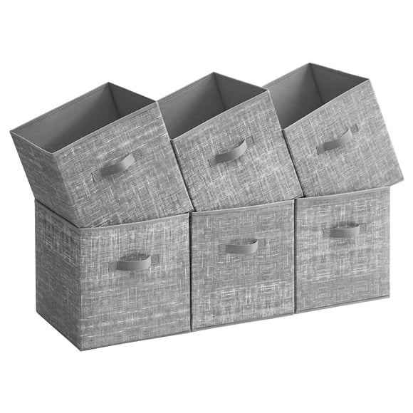 SONGMICS Storage Cubes, 13-Inch Non-Woven Fabric Bins with Double Handles, Set of 6, Closet Organizers for Shelves, Foldable, for Clothes, Gray