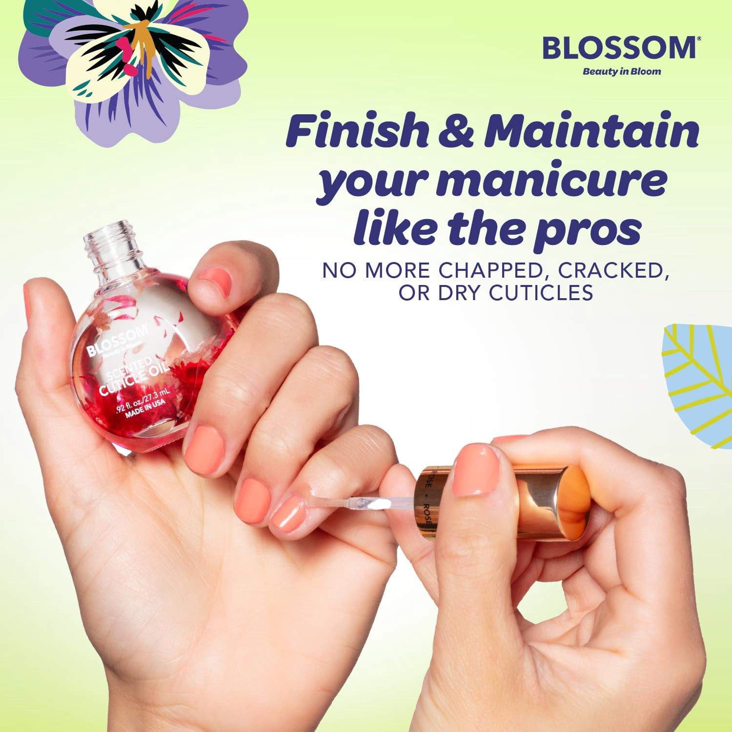 Blossom Matcha Tea Scented Cuticle Oil, Hydrating, Moisturizing, Strengthening, Infused with Real Flowers, 0.5 fl. oz.