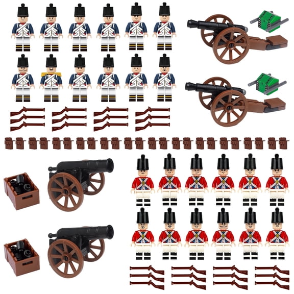 Napoleonic Revolutionary War Building Blocks Set, 12 British & 12 French Soldier Figures, Weapons Cannons Accessories