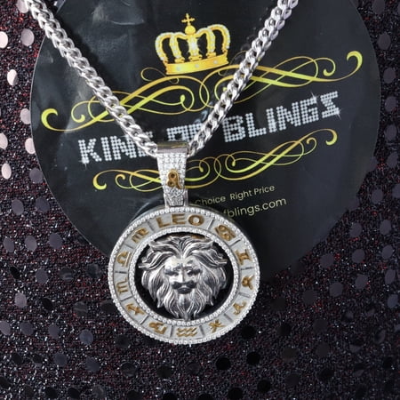 King of Bling's Sterling White Silver PISCES Pendant For Men's & Women's 1.77ct Cubic Zirconia