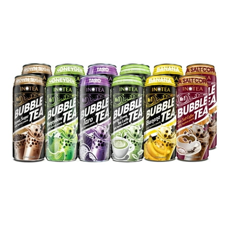 Inotea Bubble Tea Pack Of 12 - Assorted Flavors Ready to Drink in Can, 16.6 Oz