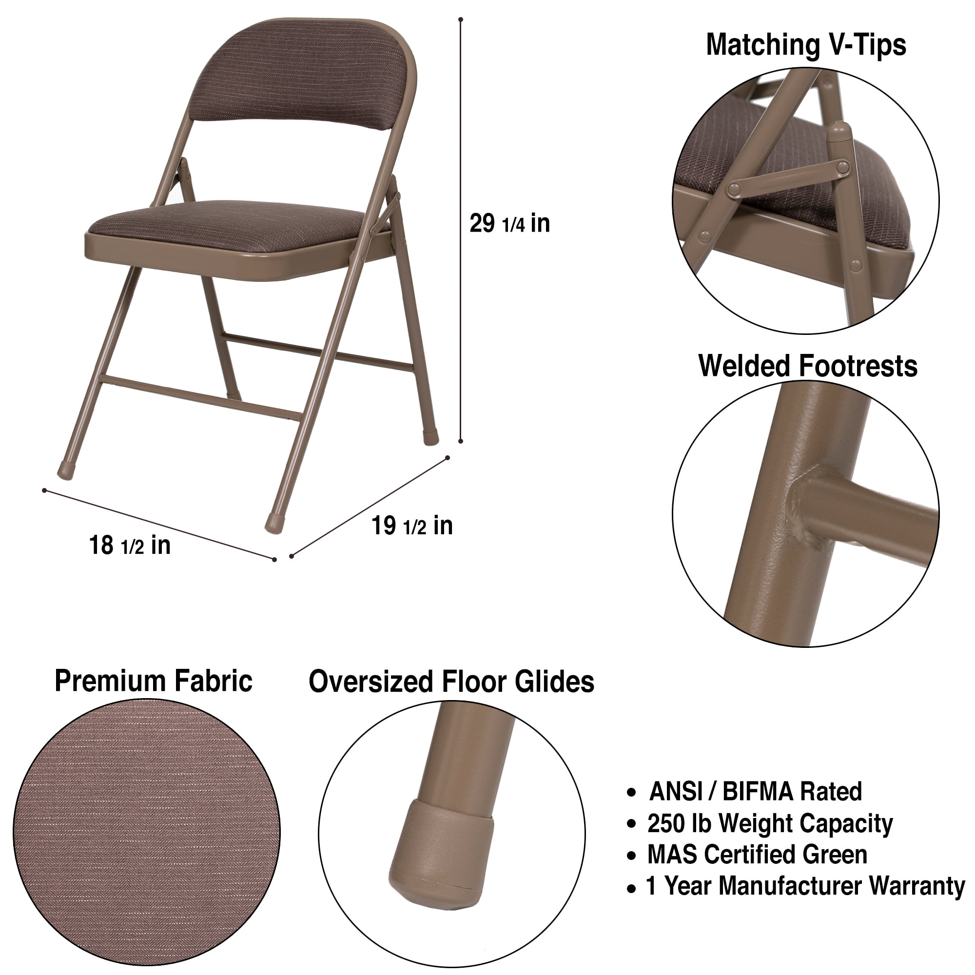 Hampden Furnishings Bernadine Collection Basics Fabric Folding Chair, Brown, Pack of 4