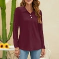 thumbnail image 2 of Mohiass Womens V Neck Polo Shirts Business Casual Long Sleeve Blouse Collared Work Top Slim Fitted 2024 Fall Basic Shirt Wine L, 2 of 7