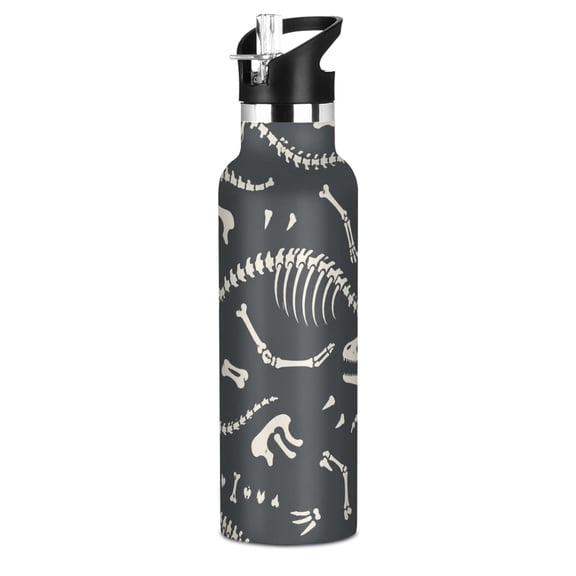 600ml Stainless Steel Water Bottle with Straw/Handle Bike Water Bottle, Dino-bones Printed