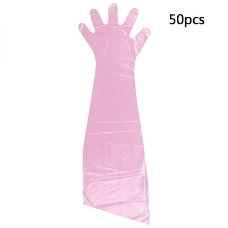 

50Pcs Disposable Soft Film Gloves Transparent Long Arm Veterinary Husbandry Gloves(Red)