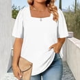 thumbnail image 2 of Womens Summer Tops Plus Size Solid Color T-Shirt Summer Casual Loose Women's Trendy Short Sleeves Squared Neck Pullover Lightweight Blouse Tops XL-5XL, 2 of 7