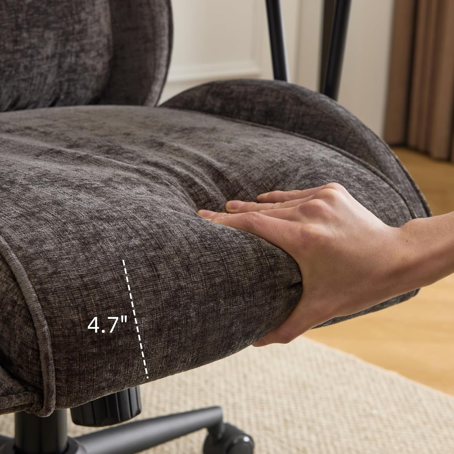 VINGLI Chenille Executive Ergonomic Fabric Office Chair with 100-130° Recline, High-Back Desk Chair with Adjustable Base &Padded Back & Wheels, Comfy Chair for Gaming, Computer, Home Office,Dark Gray