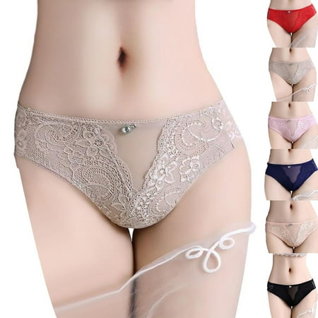 Underwear Women Mesh See-Through Lace Breathable Panties Low Waist Sexy Transparent New Lingerie Seamless Briefs Tanga Thong Fog Blue XL YIWEI