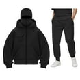 thumbnail image 4 of felwors Women's 2 Piece Balaclava Set - Zip Up Double Layer Hoodie with Kangaroo Pocket & Jogger Pants Hip Hop Y2K Outerwear(Black, S), 4 of 6