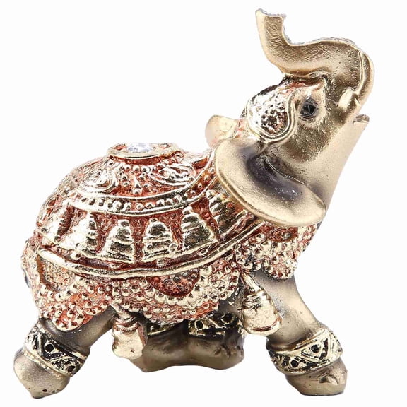 Lucky Feng Shui Golden Elephant Statue with Ceremonial Costumes Wealth Figurine Elephant Statue Sculpture Wealth Figurine for Home Office Decoration Gift