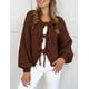 thumbnail image 3 of Suéter PRETTYGARDEN con Lazo Frontal, Tejido Grueso, Color Caramelo, Talla L, 3 of 8