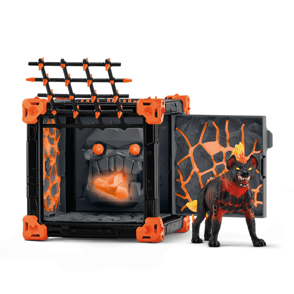 Schleich Eldrador Creatures - 27 PC Lava Battle Cave with Dog Toy Playset - Hell Hound Figurine Set with Expandable Fortress - Imaginative Play for Kids Ages 7 | 42674