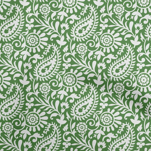 oneOone Cotton Silk Green Fabric Block Craft Projects Decor Fabric Printed By The Yard 42 Inch Wide