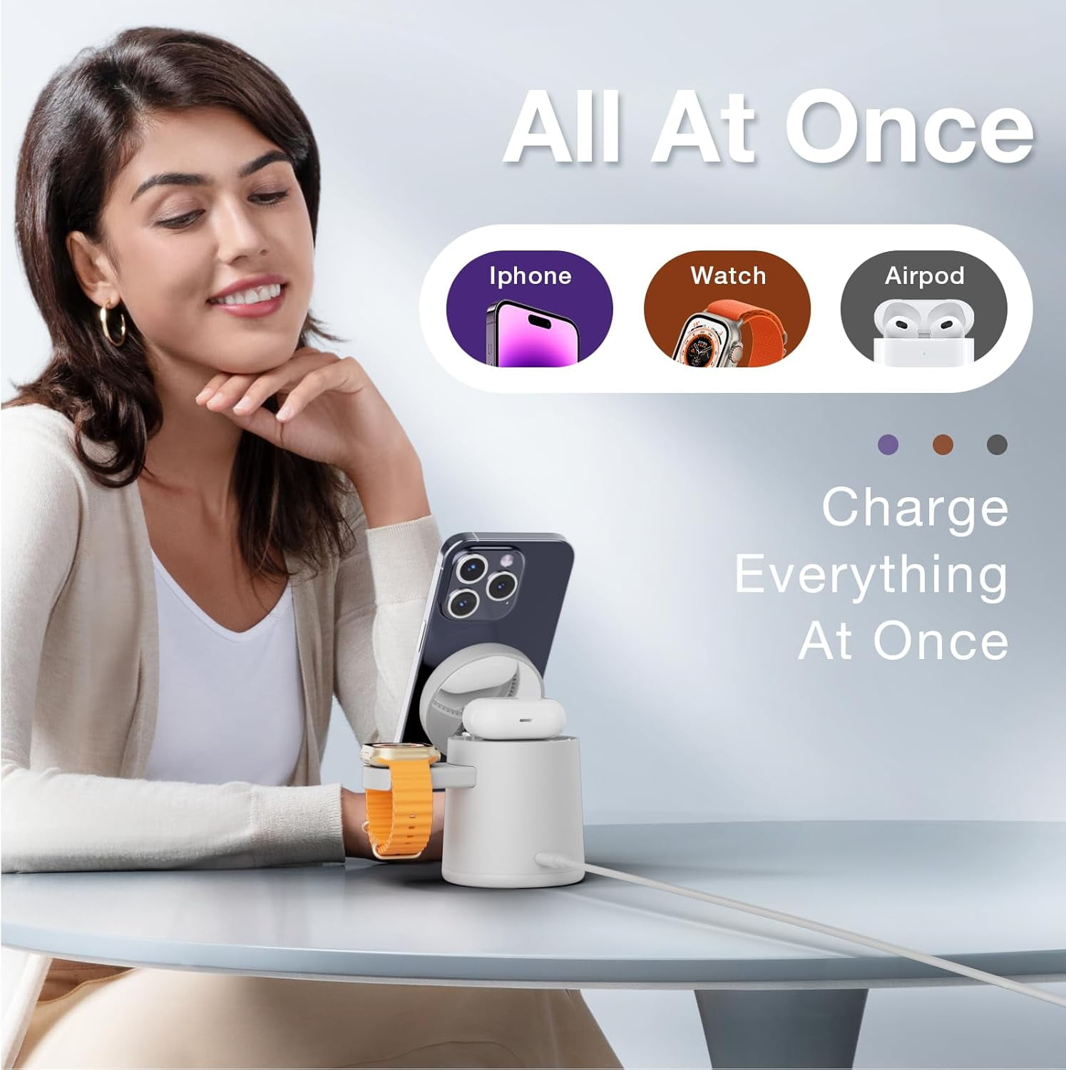 2025 Upgrade 3 in 1 Charging Station for Apple MagSafe Charger, Adjustable Portable Wireless Charging Stand, Fast Wireless Charger Dock for iPhone 16 15 14 13 12 Pro Max & Apple Watch AirPods (Black)