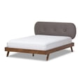 thumbnail image 3 of Baxton Studio Penelope Mid-Century Modern Solid Walnut Wood Fabric Upholstered Platform Bed, Multiple Sizes, Multiple Colors, 3 of 7
