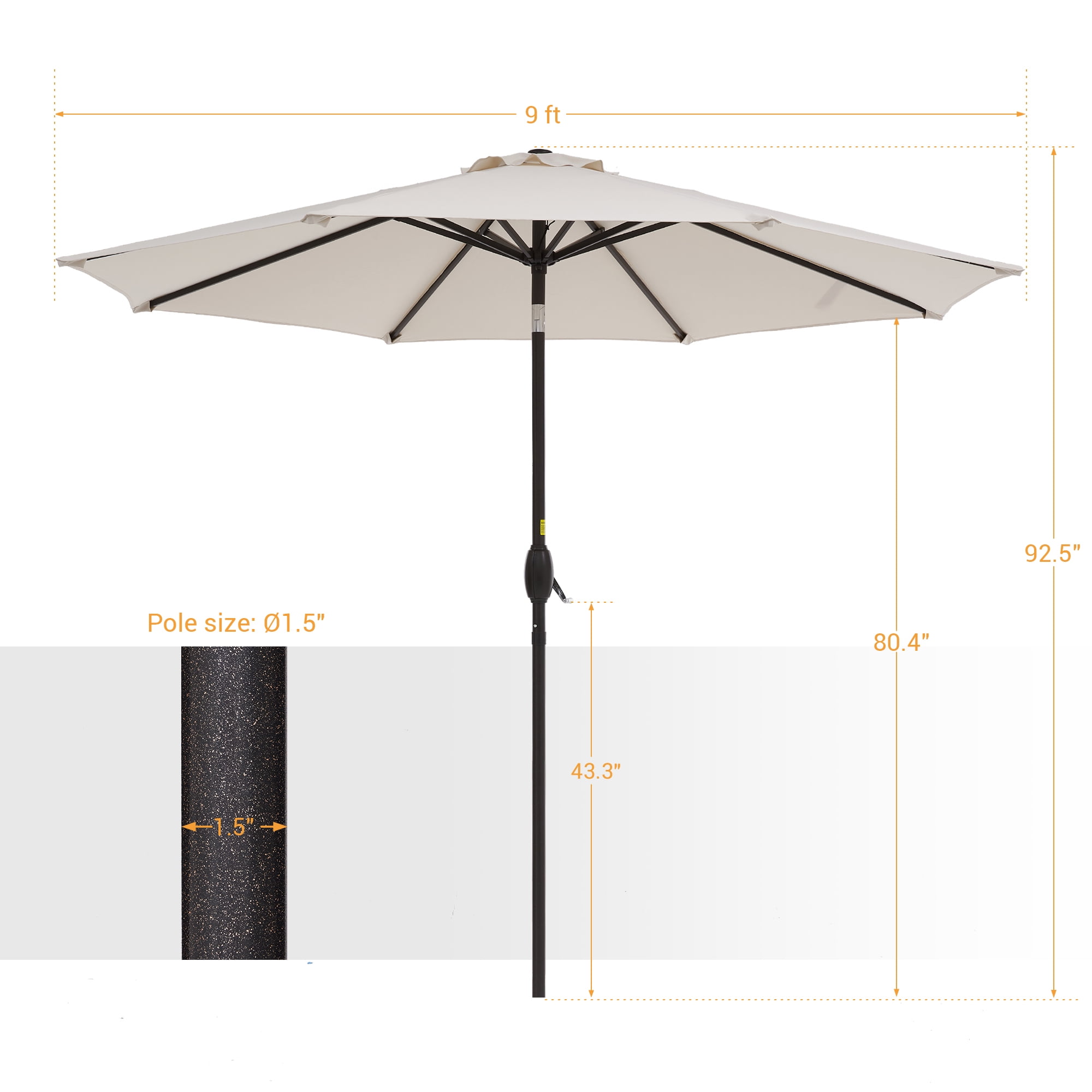 ACEGOSES 9ft Outdoor Patio Umbrella with Tilt 8 Ribs and Crank for Garden and Yard ,Beige
