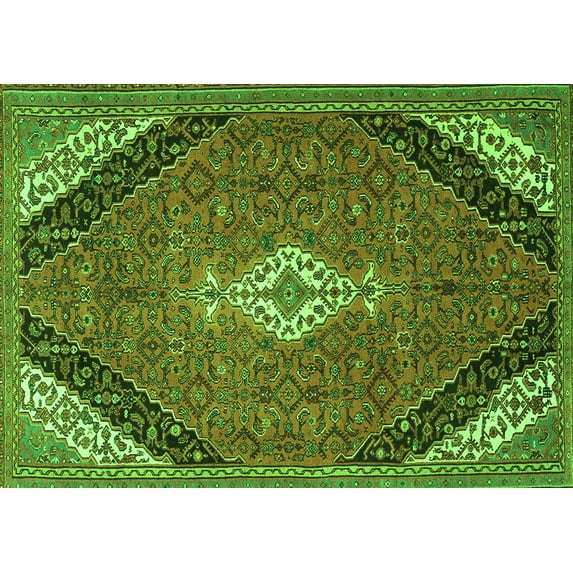 Ahgly Company Indoor Rectangle Medallion Green Traditional Area Rugs, 5' x 7'