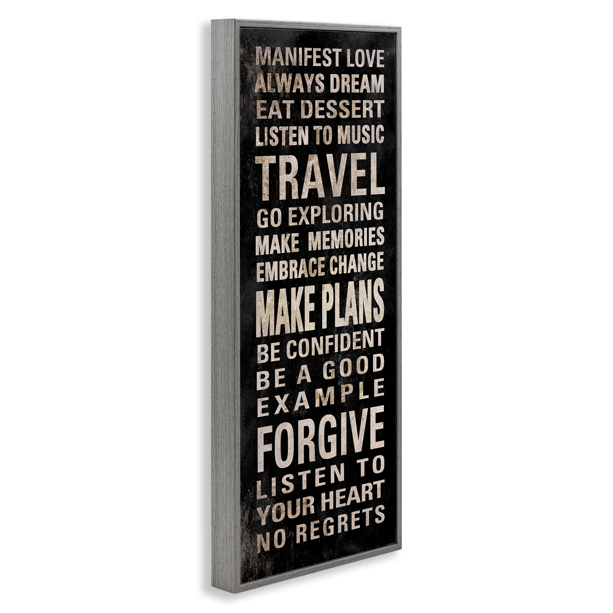 Stupell Industries Manifest Love Phrases Typography Painting Gray Framed Art Print Wall Art, 10 x 24