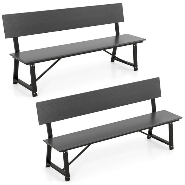 Costway 2 Pcs Banc 4 Personnes avec Siège et Dossier en HDPE Résistant aux Intempéries Support en Métal Gris