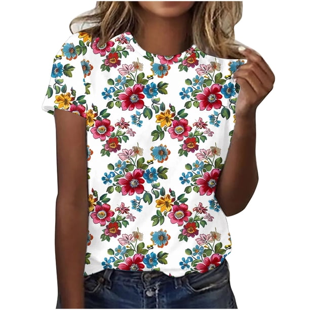 Tops de Ajuste Suelto para las Mujeres Impreso Manga Corta Suéter Camiseta Cuello Redondo Blusa Casual, Top de Moda para el Uso Diario Y las Salidas