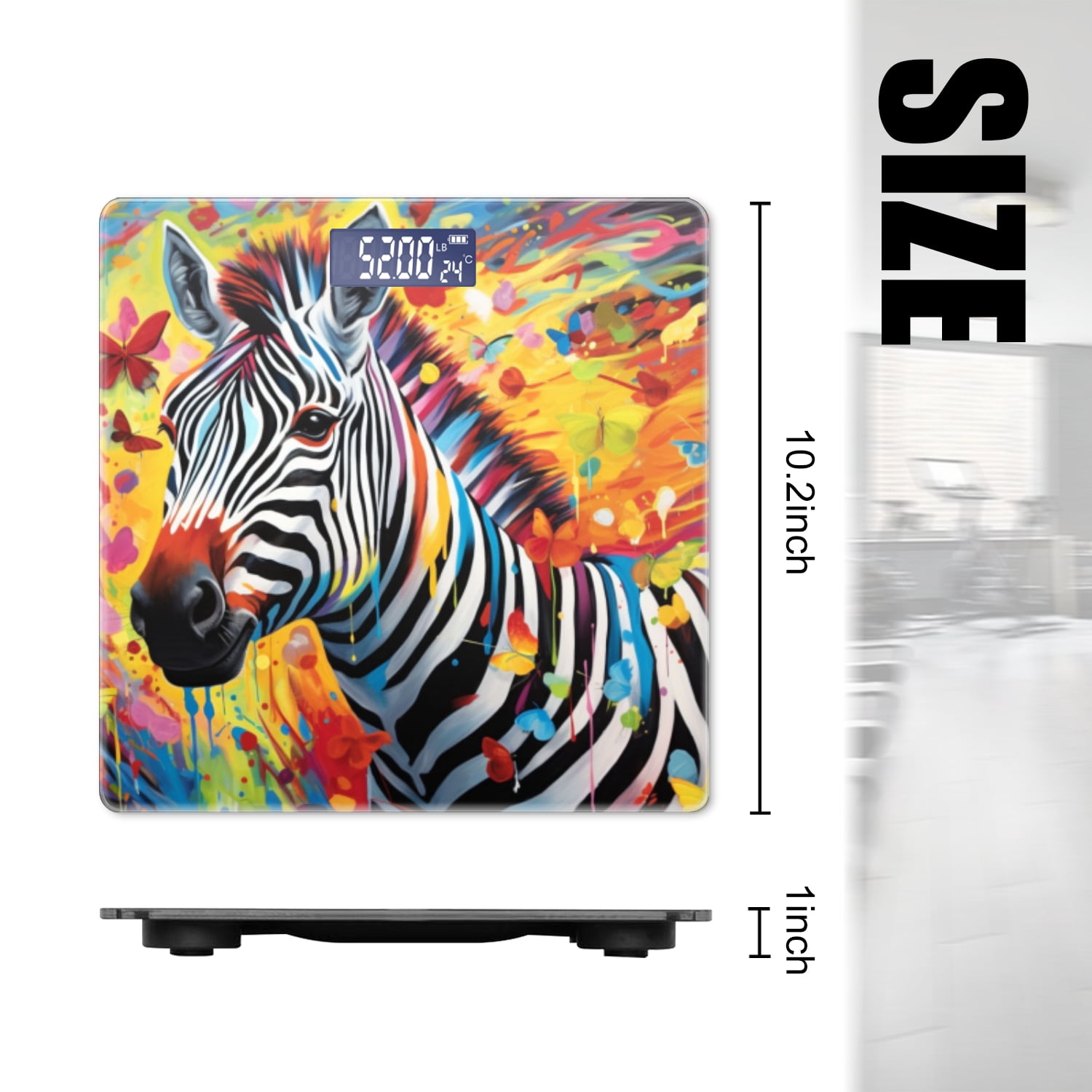Bathroom Scale, Highly Accurate Digital Body Scale,Precisely Measures Weight up to 400 lbs-Colorful Zebra Painting With Array Of Vibrant Colors