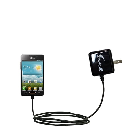Gomadic Intelligent Compact AC Home Wall Charger suitable for the LG Optimus L4 II - High output power with a convenient, foldable plug design - Uses