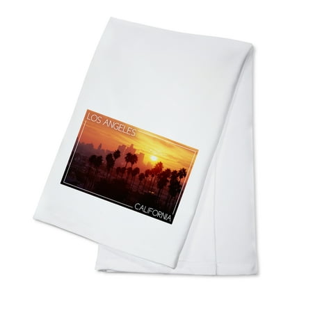 Palm Plus Dish - Los Angeles, California - Skyline & Palms - Lantern Press Photography (100% Cotton Kitchen Towel)