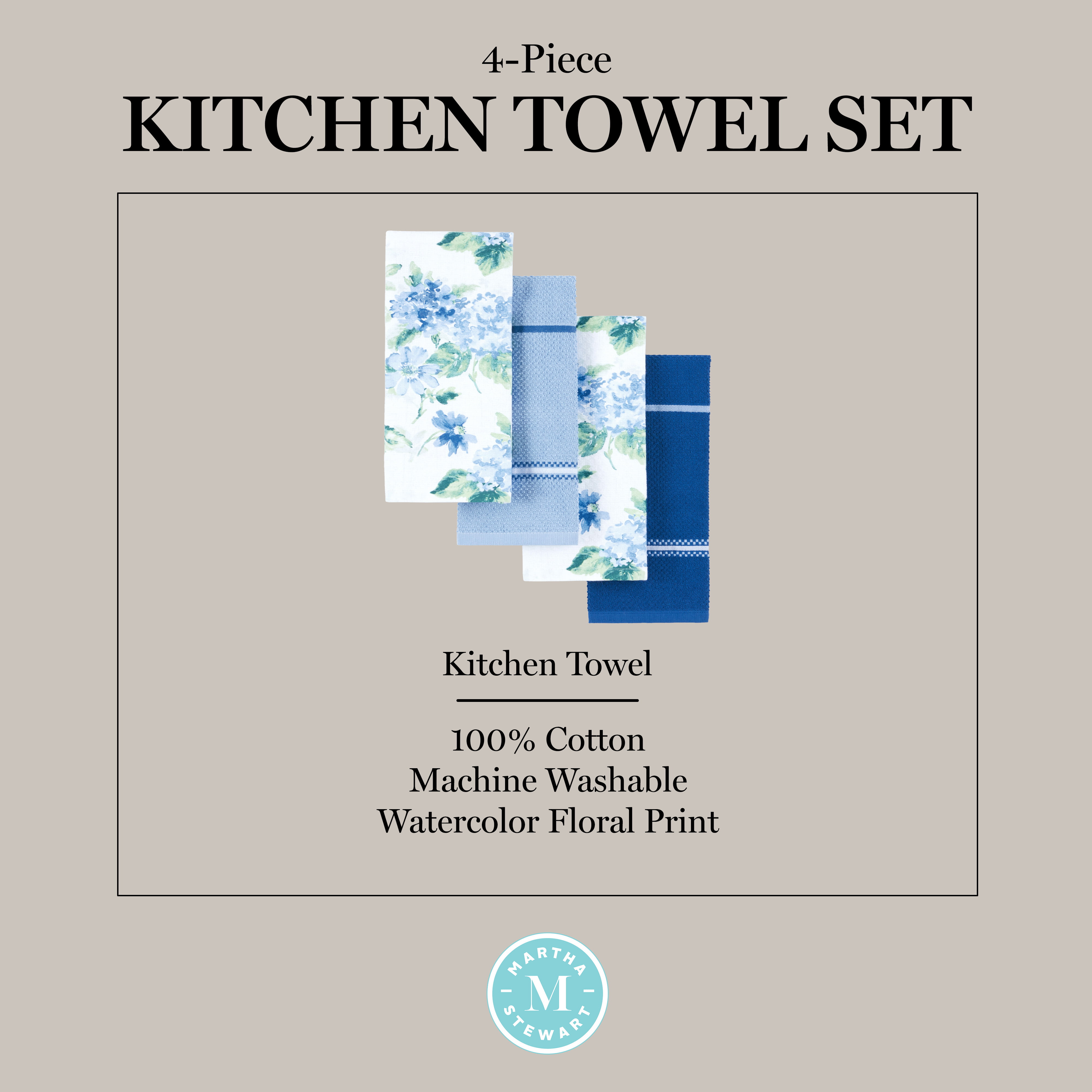 MARTHA STEWART Dual Purpose Kitchen Towel 2-Pack Set, Strie Medallion,  16x28