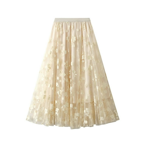 Tfken Women Skirts For Summer Floral Print Elastic Waist Long Skirts Fashion Casual Daily Wear Female Leisure Clothes Beige