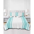 thumbnail image 2 of Quilts Queen Size Bedding Set, Teal Green Striped Lightweight Quilted Comforter, Farmhouse Simple Line Vertical Stripes Soft Reversible Bedspread Coverlet with Pillow Covers for All Season, 90" x 96", 2 of 7