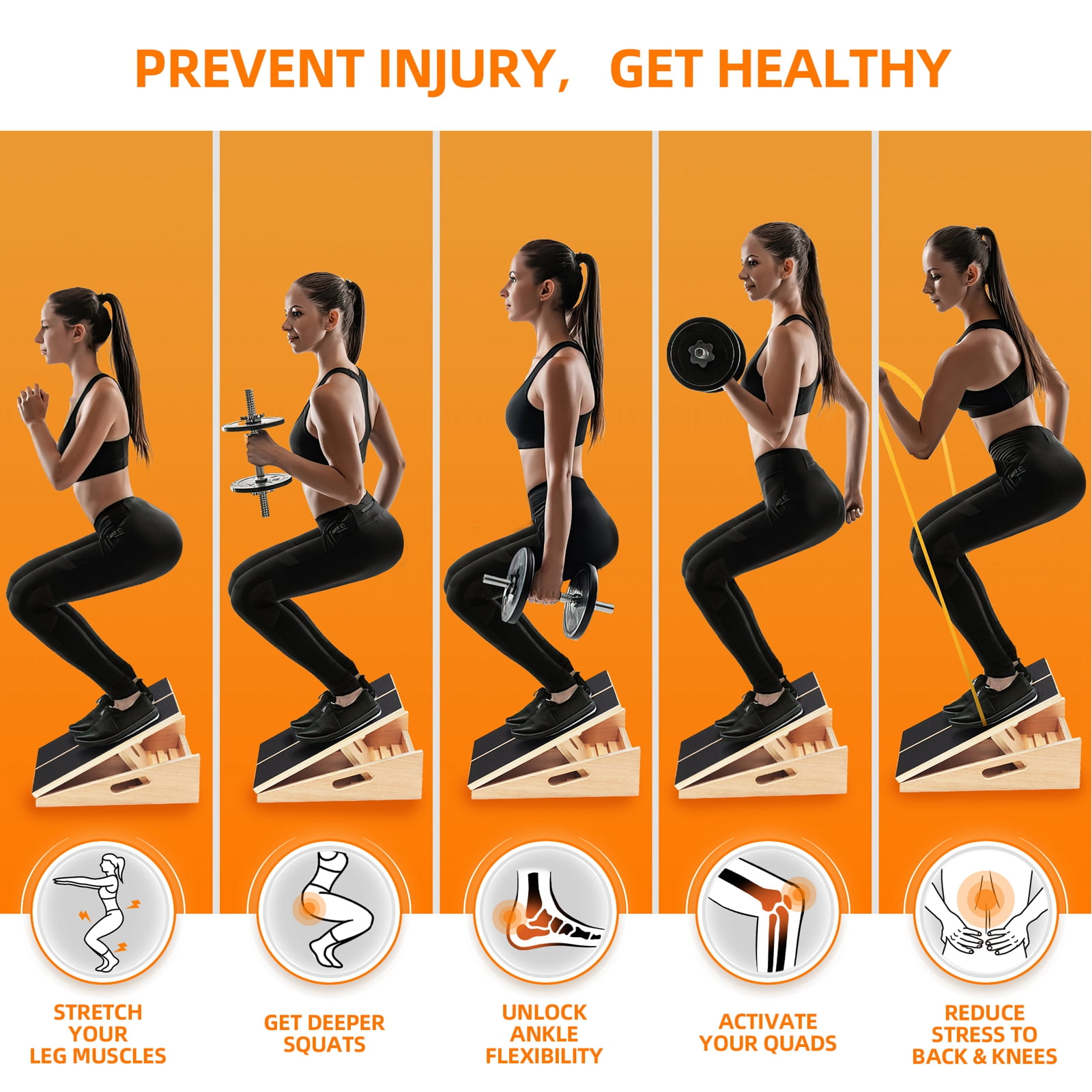 Slant Board for Calf Stretching Squats Calf Stretcher Incline Stretch Adjustable Wooden Wedge Footrest Professional for Knees Ankle Heel Feet Leg