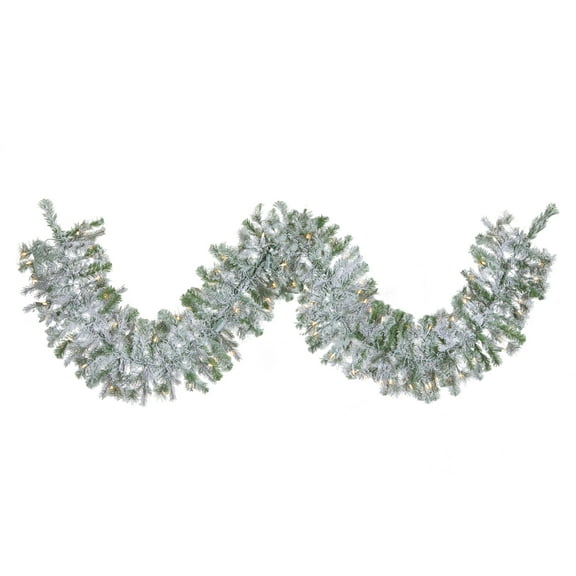 Vickerman 9' x 14' Flocked Kiana Artificial Christmas Garland with Warm White LED Lights.