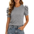 thumbnail image 3 of FASHOFT T Shirts For Women Crew Neck Bubble Sleeve Tops Solid Short Sleeve Sweet Casual Summer Tops GY2 XL, 3 of 6