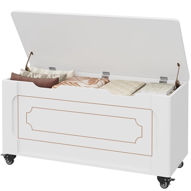 Yeshouse Baúl de almacenamiento CABIHOME de madera de 90 cm con 4 ruedas, 2 bisagras de seguridad y esquinas redondeadas, soporta 159 kg, ideal para entrada, sala y dormitorio