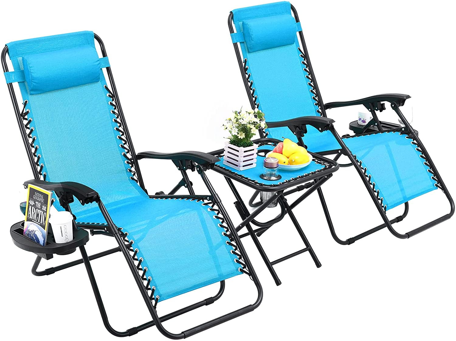LAZY BUDDY Zero Gravity Chairs Set, 3pcs Folding Patio Reclining Chairs