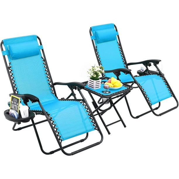 LAZY BUDDY Zero Gravity Chairs Set, 3pcs Folding Patio Reclining Chairs