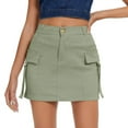 thumbnail image 3 of Gibobby faldas de lentejuelas para mujer Falda cargo de cintura Minifalda cargo con botones y bolsillo para mujer Falda acampanada(Verde, M), 3 of 4