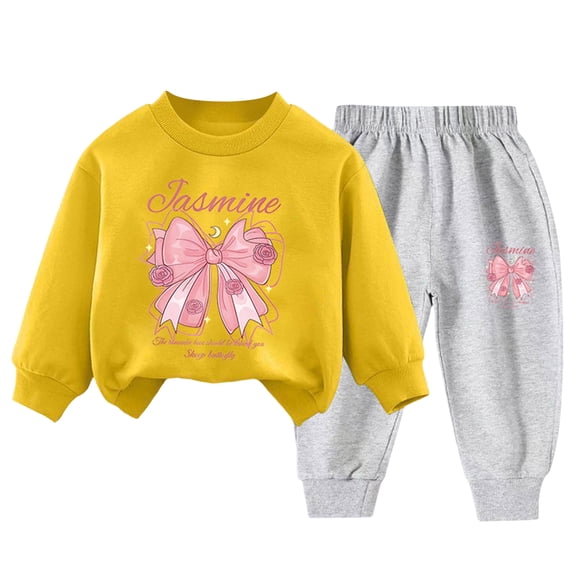 Enyan Kids Girls Clothes Size 3T 4T 5T 6T 7T Long Sleeve Bowknot Graphic Sweatshirt Pant Set 2Pcs Little Girl Outfit