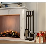 Fire Beauty 5-Piece Black Wrought Iron Fireplace Tools Set – Complete Fire Kit with Stand – Heavy Duty Fireside Accessories for Indoor & Outdoor Use