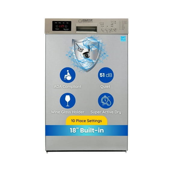 Equator18" Built in Dishwasher 10 Place8 Wash 1/2Load Sensor Wash110V E-Star