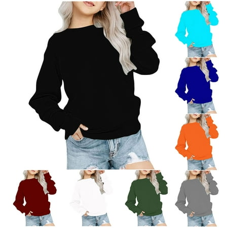 Agkizg Girls Long Sleeve Tops Sweatshirt for Kids Toddler Kids Boys Girls Fashion Cute Solid Color Crewneck Shirt Pullover Top
