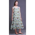 thumbnail image 2 of Bimba Light Steel Blue2 Floral Leaves & Ranunculus Mid Calf Nightwear Ladies Cotton Printed Sleeveless Night Gown Maxi Dress Medium, 2 of 6