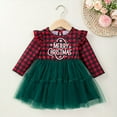 thumbnail image 2 of Sopiago Toddler Baby Girls Plaid Christmas Dresses Ruffle Long Sleeve Button Green Mesh Skirt Outfits Red (9-12 Months), 2 of 7